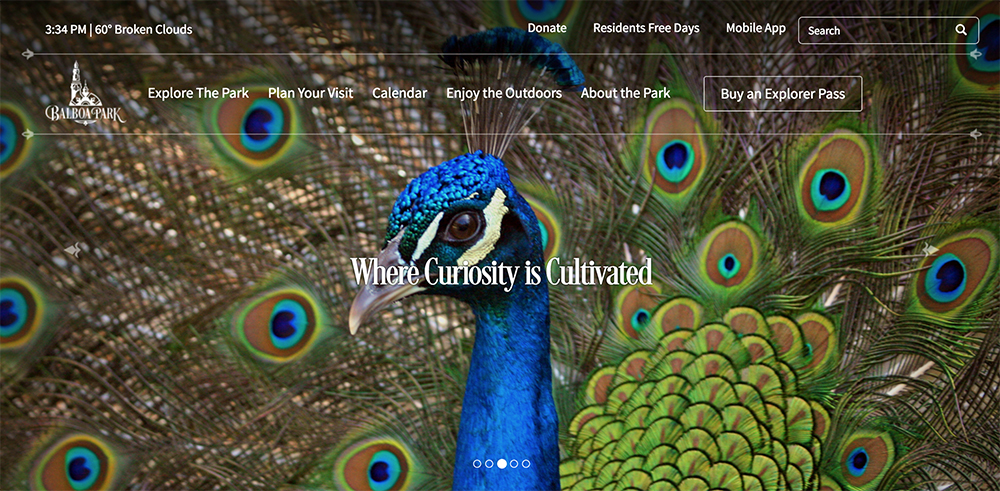 Screenshot of BalboaPark.org homepage